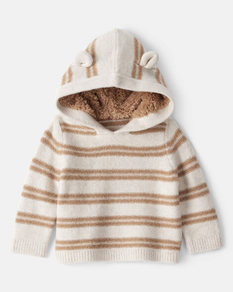 Baby Bear Striped Sherpa-Lined Hooded Sweater