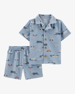 Product image 1 of Toddler Boy 2-Piece Car Print Coat-Style Loose Fit Pajamas