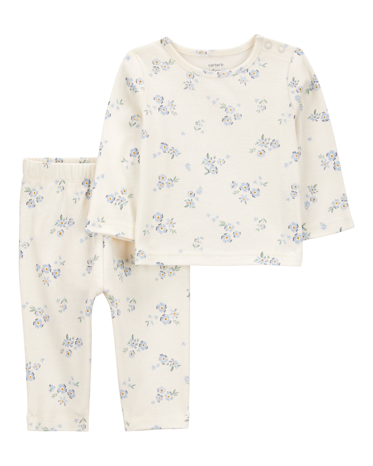 Baby 2-Piece Floral Long-Sleeve Tee & Pant Set - White/Blue