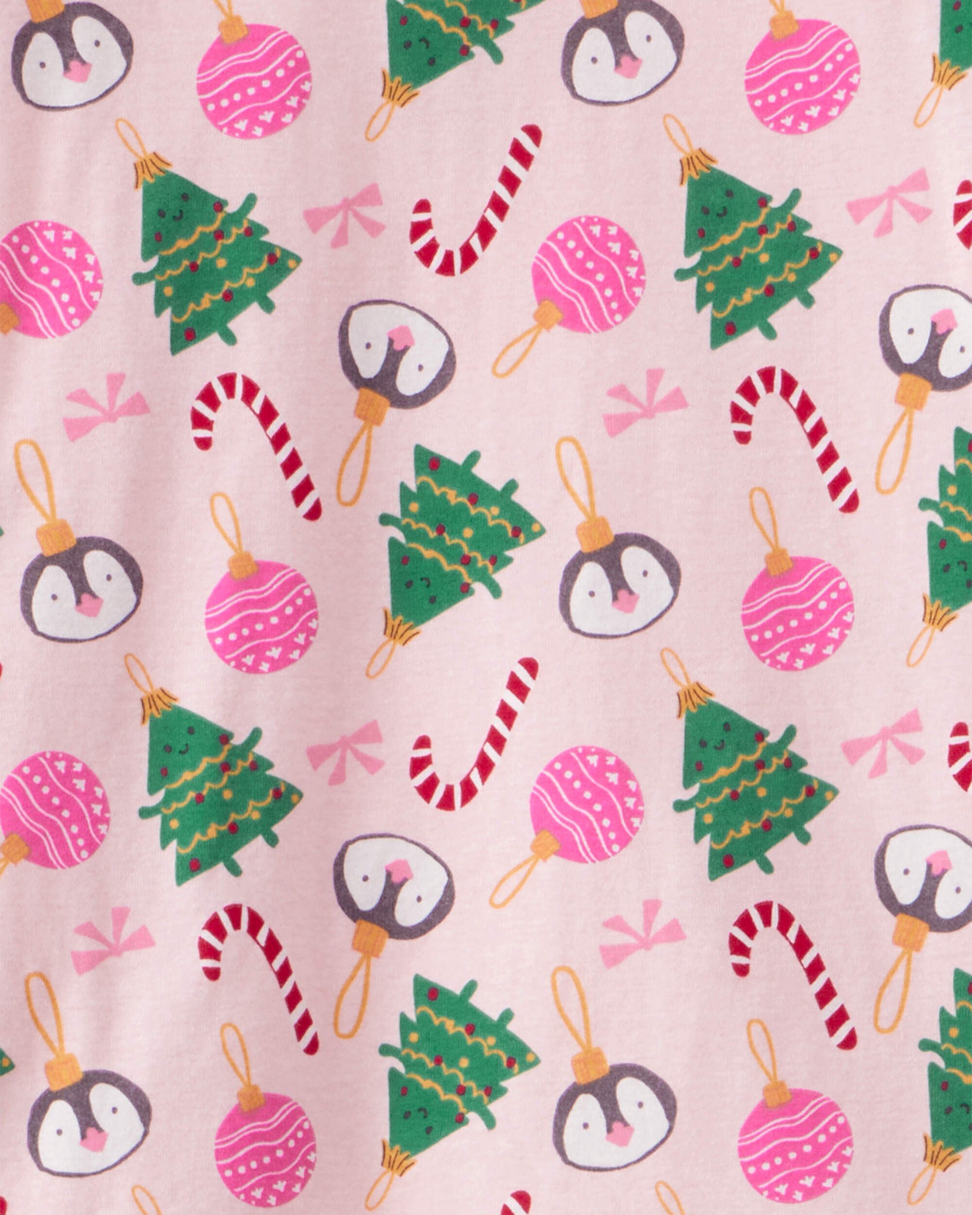 Adult Pink Ornaments 100% Cotton Long-Sleeve Snug Fit 2-Piece Pajamas