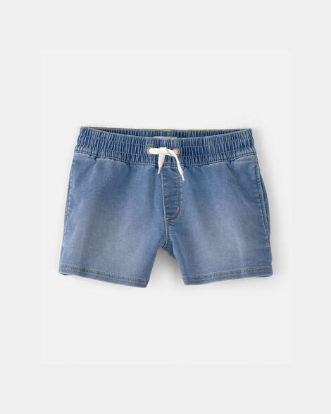 Girls Denim Drawstring Pull-On Shorts - Medium Wash