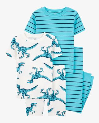 Product image 1 of Kid 4-Piece Striped Dinosaur 100% Snug Fit Cotton Pajamas