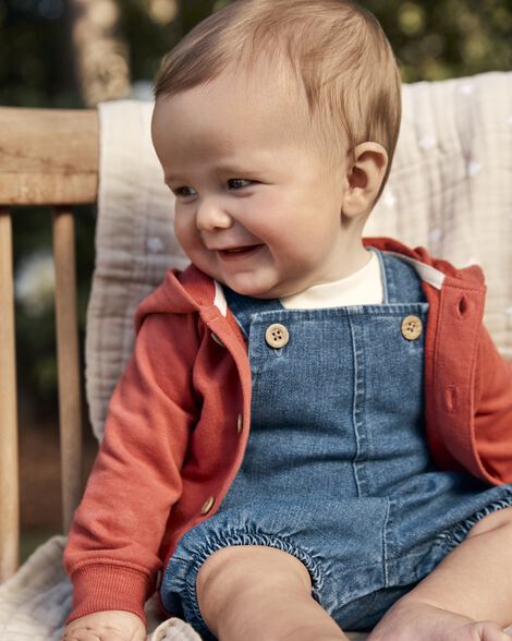  Product image 5 of Baby 2-Piece Striped Tee & Denim Shortall Set - Navy/Ivory