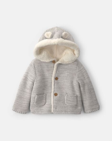 baby bear sweater knit hooded jacket - grey