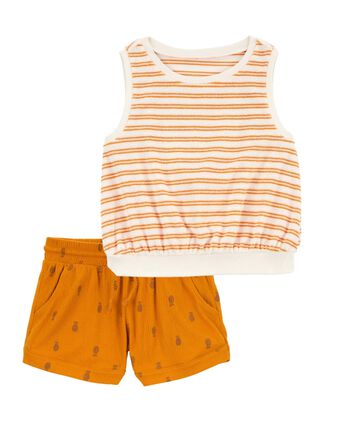 Kid 2-Piece Striped Terry Tank & Pull-On Shorts Set