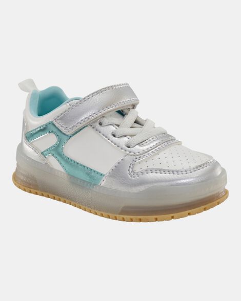 toddler light up metallic sneakers - silver/aqua