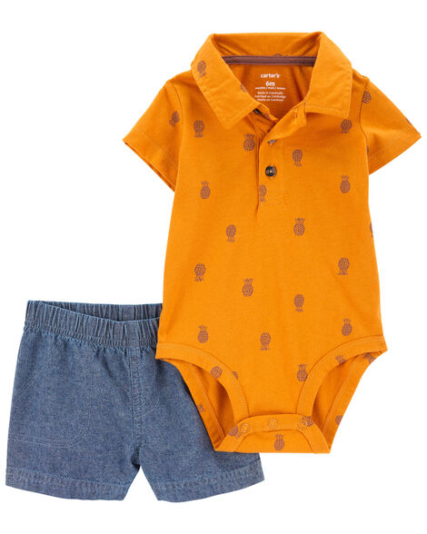  Product image 1 of Baby 2-Piece Pineapple Polo Bodysuit & Short Set