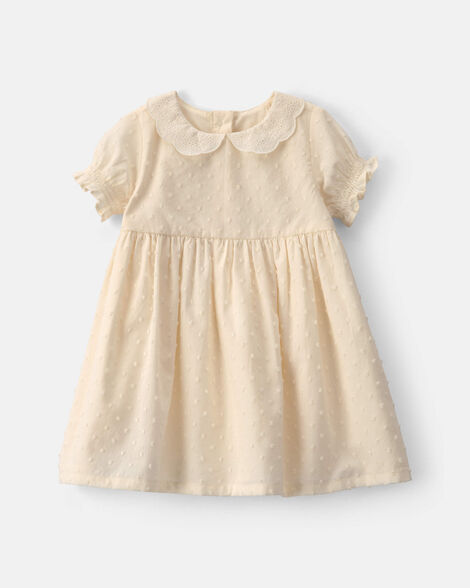 Baby Girl Swiss Dot Short-Sleeve Dress - Cream
