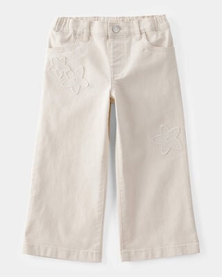 Product image 1 of Toddler Embroidered Stretch Denim Wide Leg Jeans - Cream