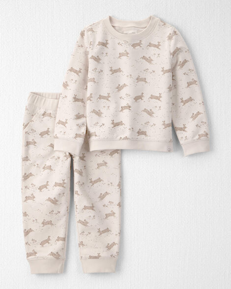 Toddler Organic Cotton Pullover & Pant Set in Jumping Bunny Print
