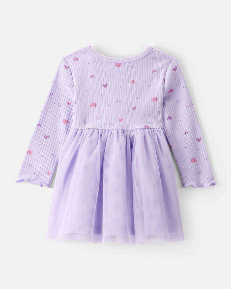 Product image 2 of Baby Girl Heart Print Long-Sleeve Dress - Purple