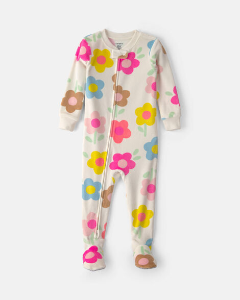 baby girl 1-piece floral 2-way zip dreamplush snug fit footed pajama