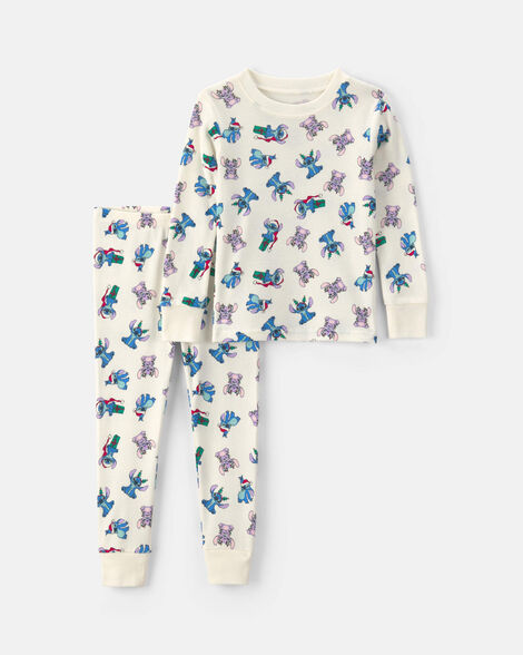 toddler 2-piece disney© stitch christmas 100% cotton snug fit pajama set - ivory