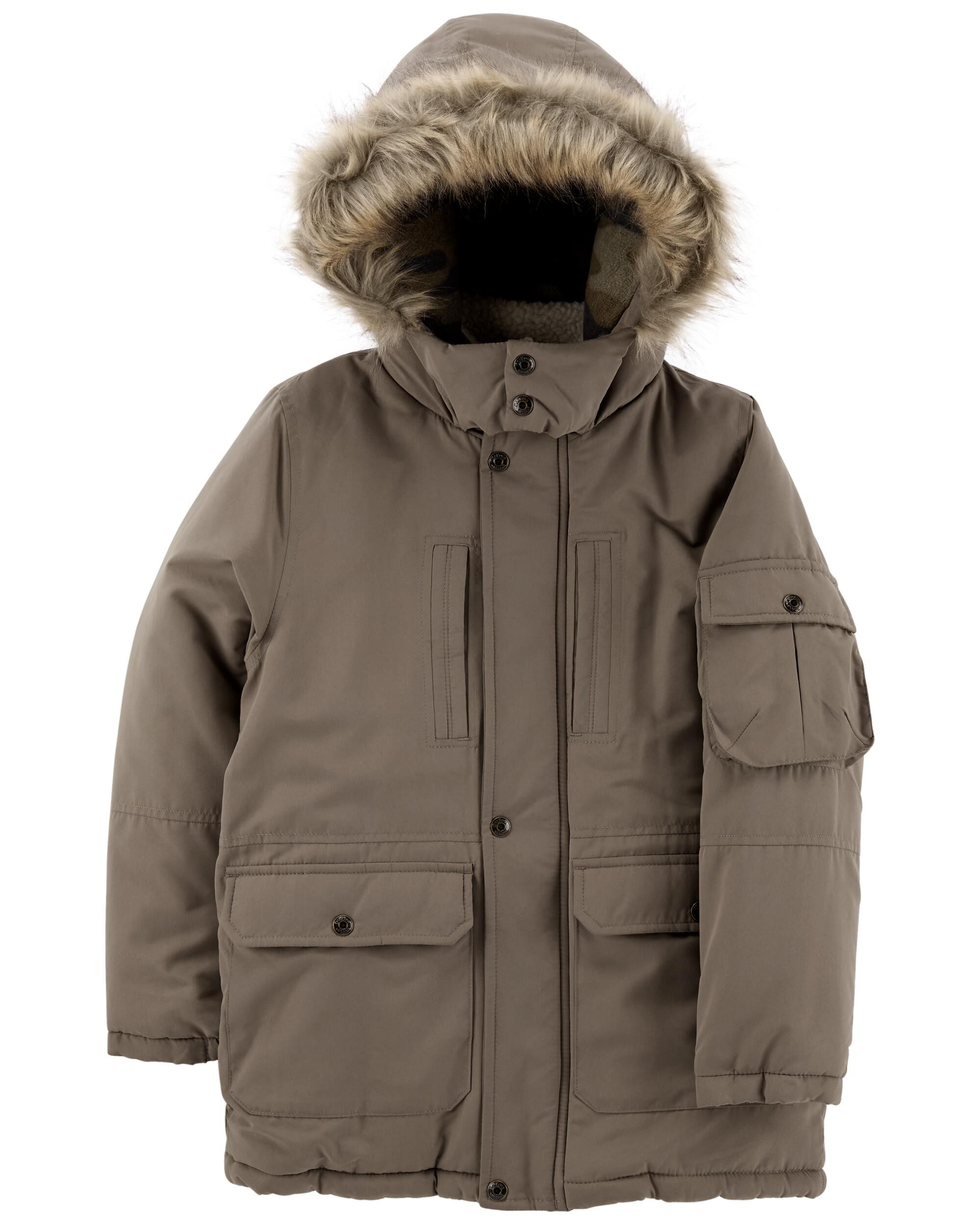 Toddler boys sherpa lined faux fur hooded parka hot sale