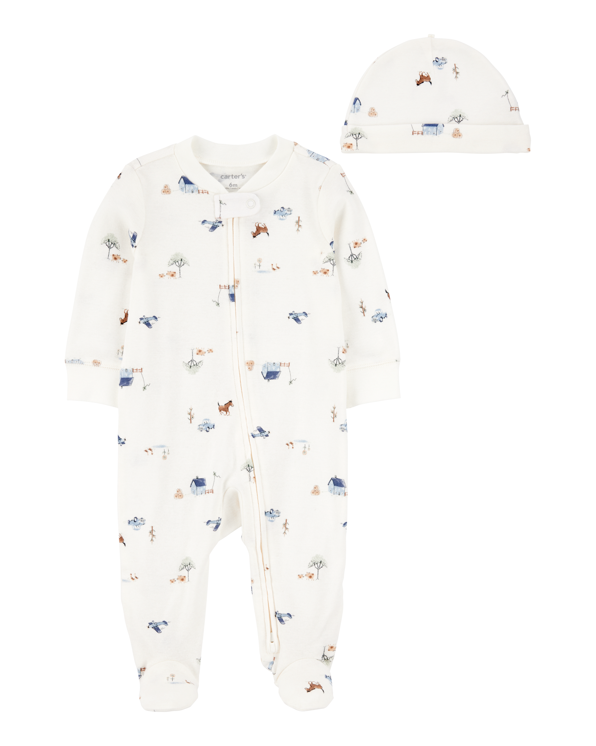 Baby 2-Piece 2-Way Zip Sleep & Play Cap Set - Ivory/Blue