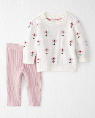 Product image 1 of Baby Girl 2-Piece Organic Cotton Sweater Knit Set in Wildflower Maze Print
