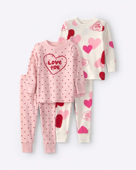 baby girl 'love you' valentine's day cotton snug fit 4-piece pajama set - pink