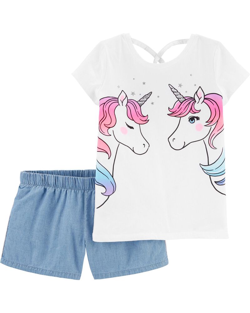 2 Piece Unicorn Jersey Tee Chambray Short Set Carters Com