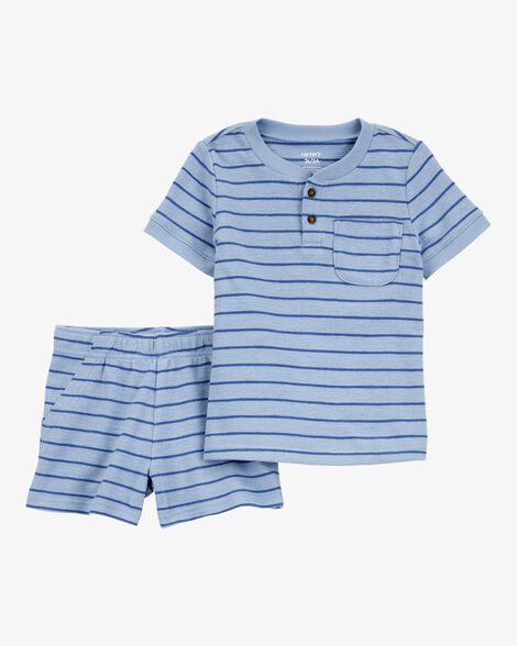  Product image 1 of Toddler 2-Piece Striped Henley Outfit Set - Blue