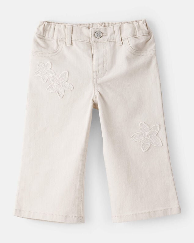 Product image 1 of Baby Embroidered Stretch Denim Wide Leg Jeans - Cream