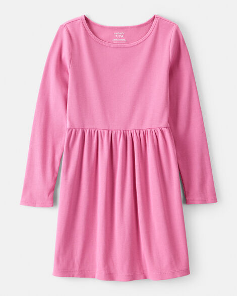 girls long sleeve cotton dress - pink