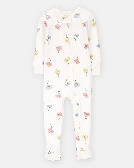baby girl floral print purelysoft footie 1-piece pajamas - ivory