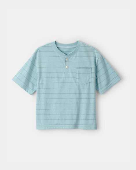Boys Striped Henley T-Shirt - Blue