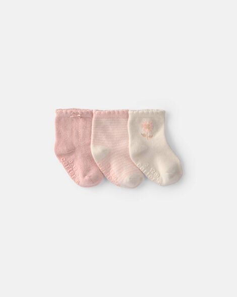 baby girl 3-pack floral baby booties - pink