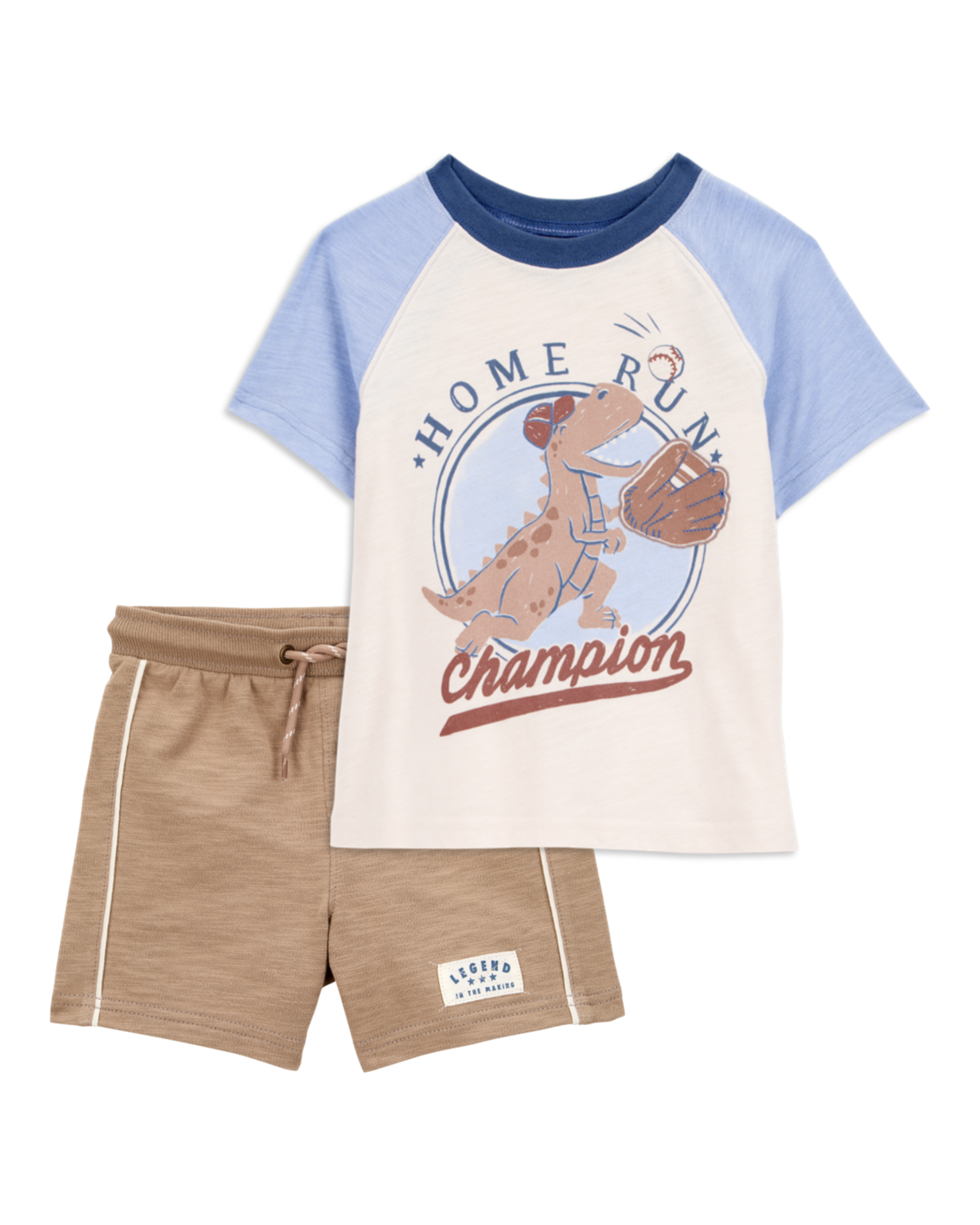 Baby 2-Piece Dinosaur Baseball Tee & Pull-On Shorts Set - Cream/Brown
