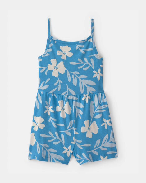 girls tropical floral romper - blue