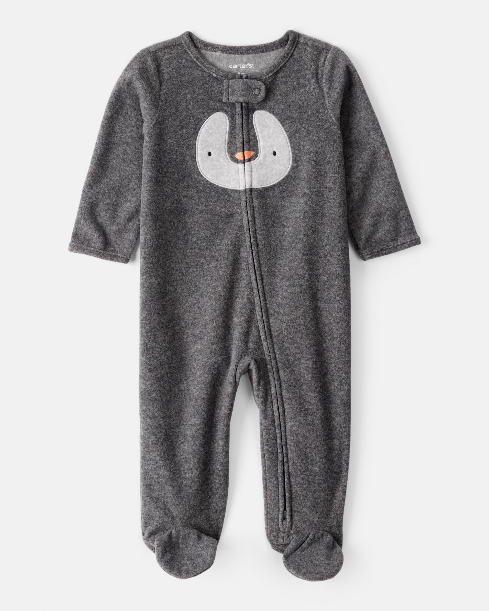 Baby Penguin Loose Fit Sleep & Play Pajamas - Grey