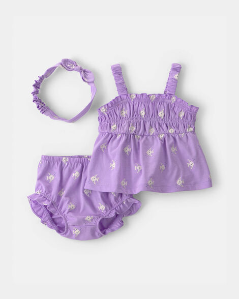 baby girl 3-piece fish top & short set - purple