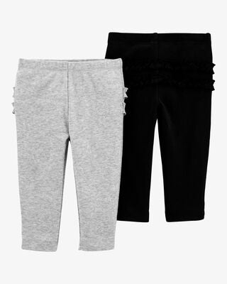 Product image 2 of Baby 2-Pack Ruffle-Detail Cotton Pants - Grey/Black