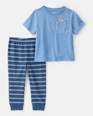 Toddler Boy Pasta Print 100% Cotton Long-Sleeve 4-Piece Pajamas - Blue