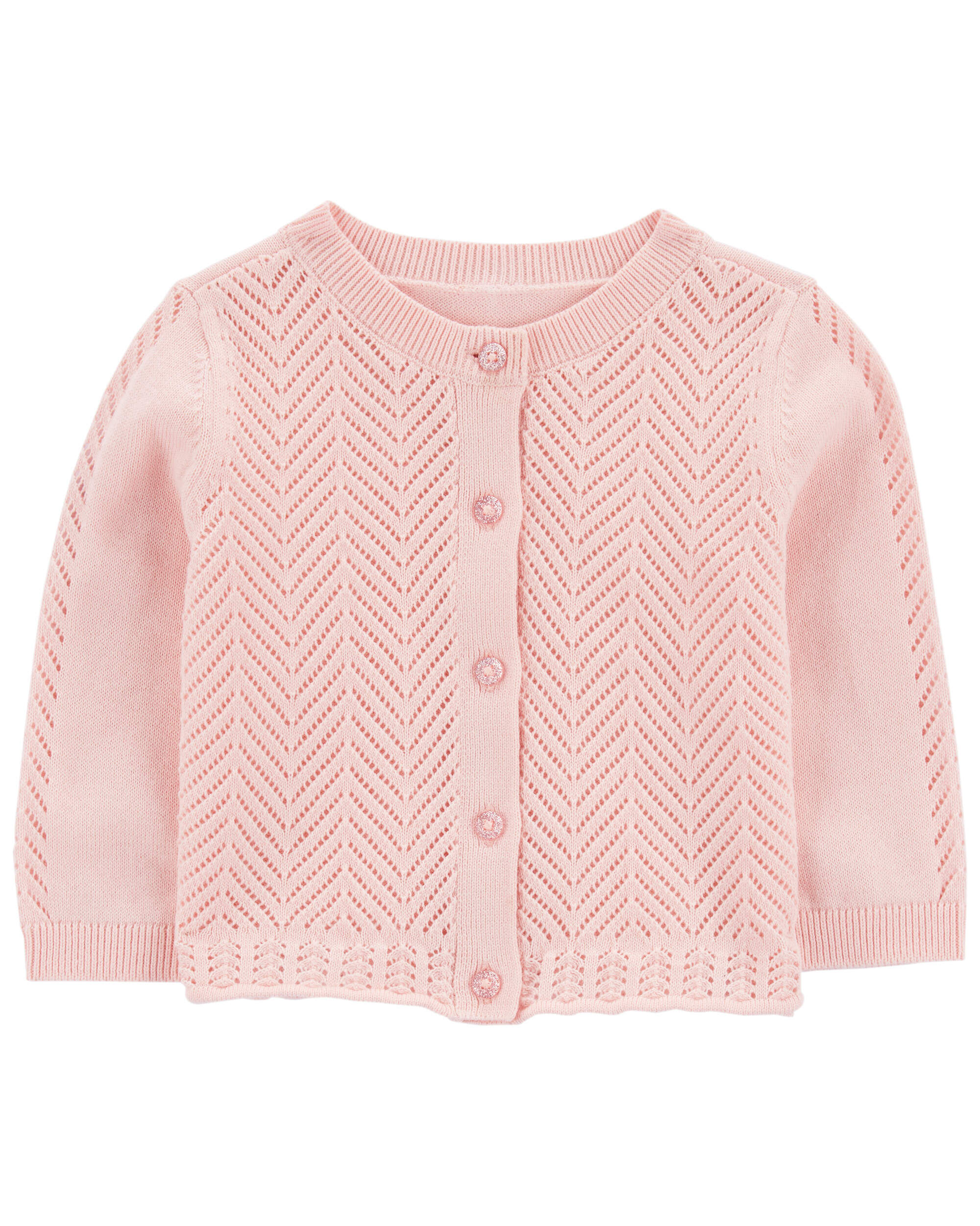 Baby Girl Pointelle Button-Front Sweater Knit Cardigan - Pink