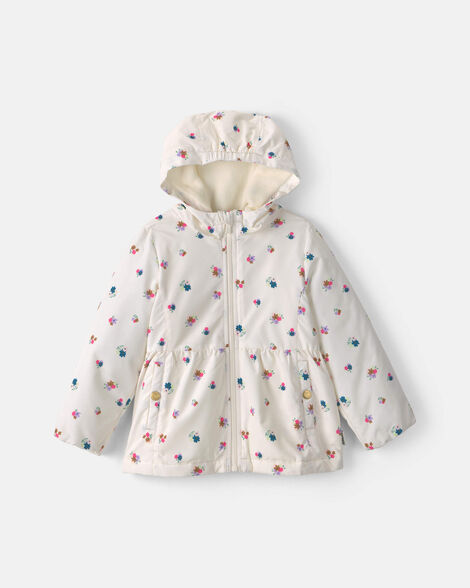 toddler girl floral hooded midweight winter jacket - cream
