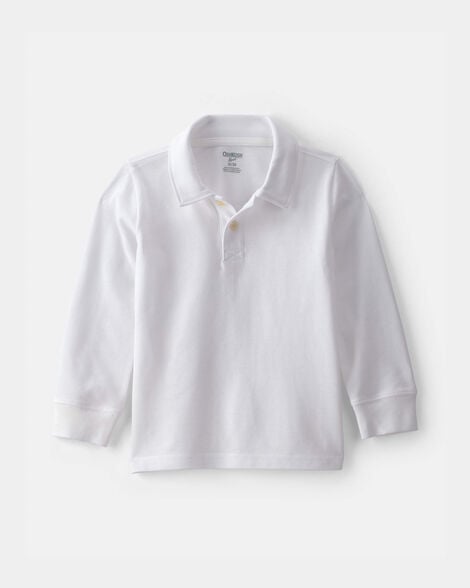 Toddler Boy Uniform Piqué Long-Sleeve Polo Shirt - White