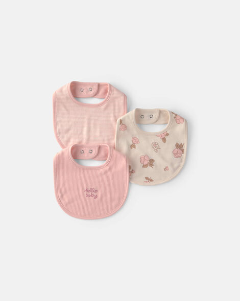 baby girl 3-pack floral bibs - pink/ivory