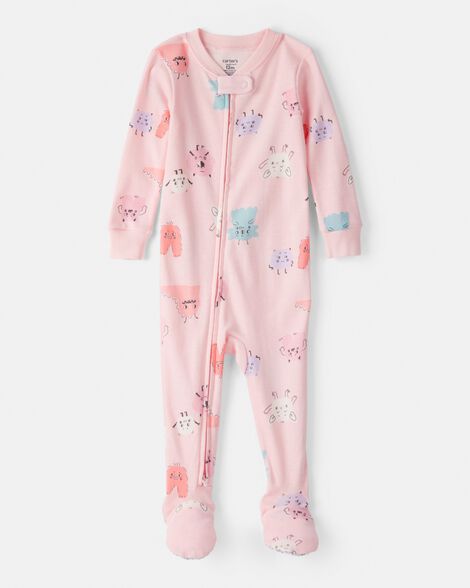 toddler girl monster 100% cotton snug fit footie 1-piece pajamas - pink