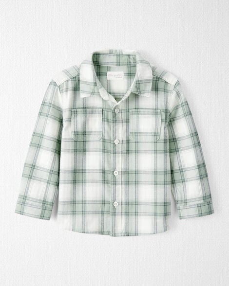 Toddler Organic Cotton Herringbone Button-Front Shirt in Plaid