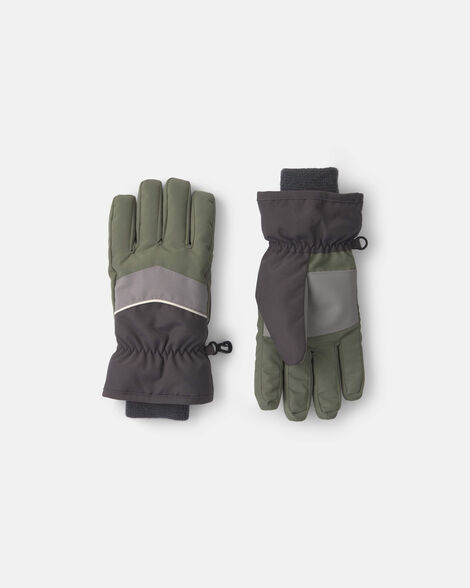 boys color block ski gloves - grey/green