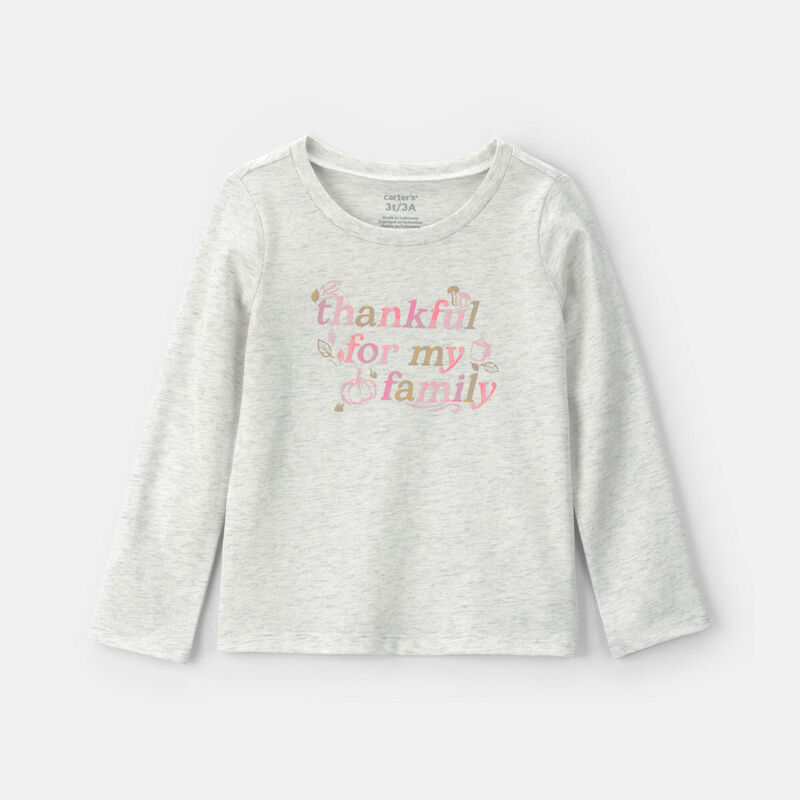 Toddler Girl 'Thankful For My Family' Long-Sleeve Graphic Tee - Grey