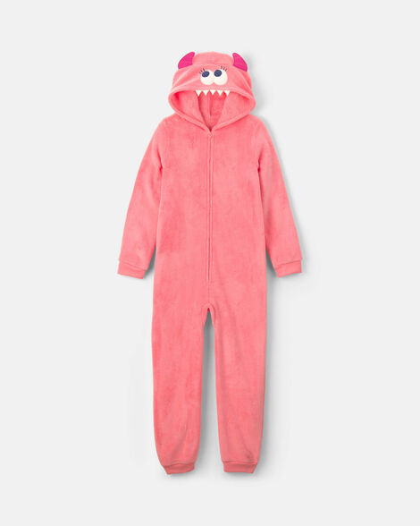 girls 1-piece monster halloween fleece pajama costume - coral