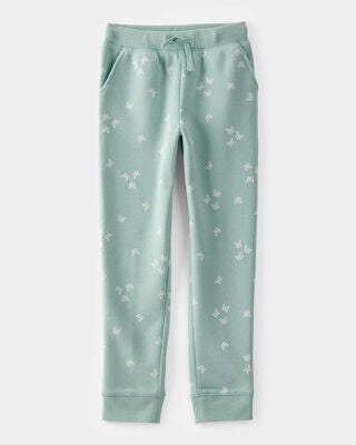 Product image 1 of Girls Butterfly Print Fleece Drawstring Joggers - Green