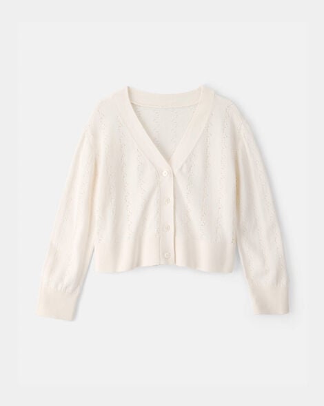 girls pointelle cardigan sweater - cream