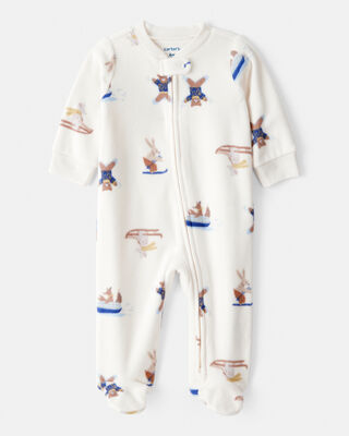 Baby Boy Truck Print Cotton Long-Sleeve Sleep & Play - Ivory