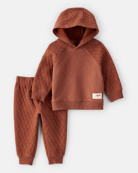 baby boy 2-piece hooded tee & pant set - rust