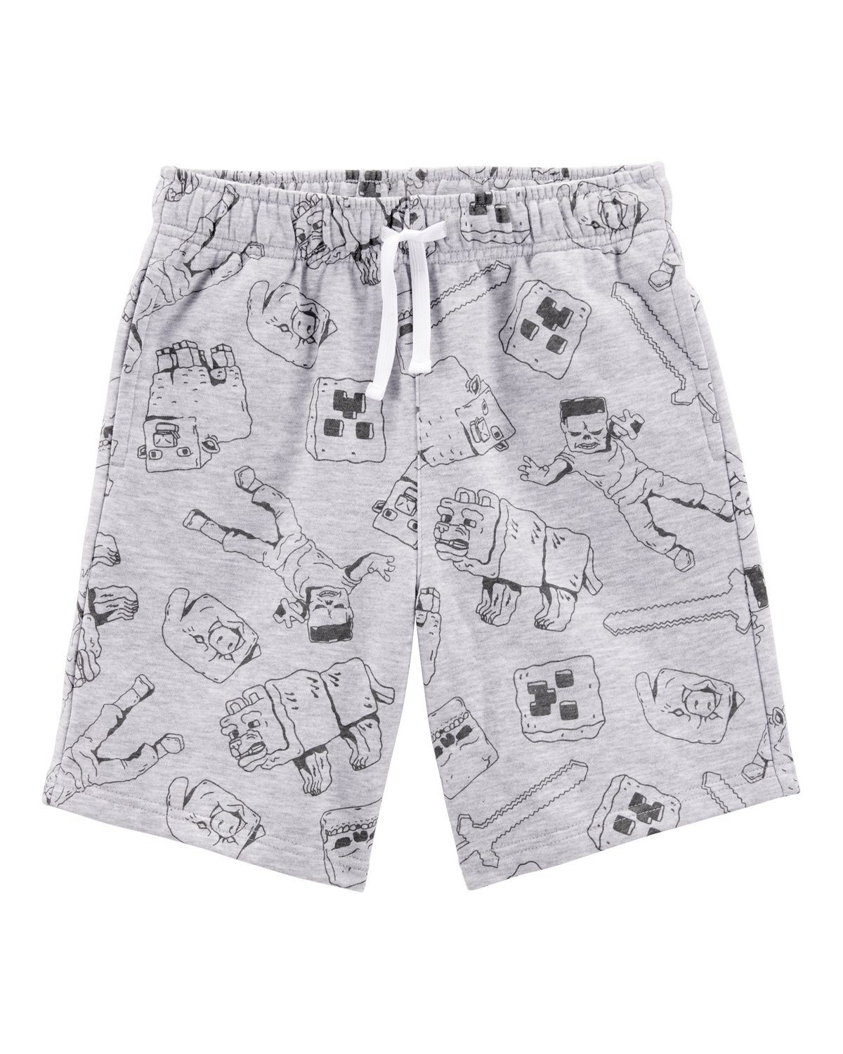Kid Minecraft Print Drawstring Shorts - Grey - OshKosh Kid Minecraft Print Drawstring Shorts - Grey - OshKosh