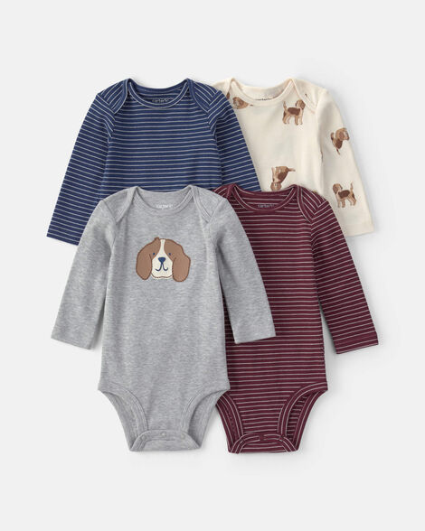 baby boy 4-pack dog striped long-sleeve multipack bodysuits