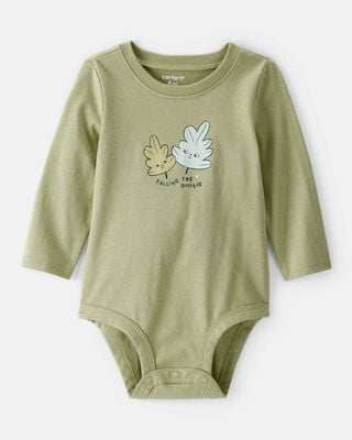 Baby Girl Little Bean Long-Sleeve Graphic Bodysuit - Pink
